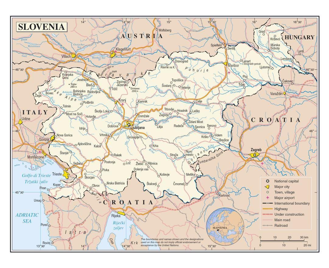 რუკა სლოვენია აეროპორტები