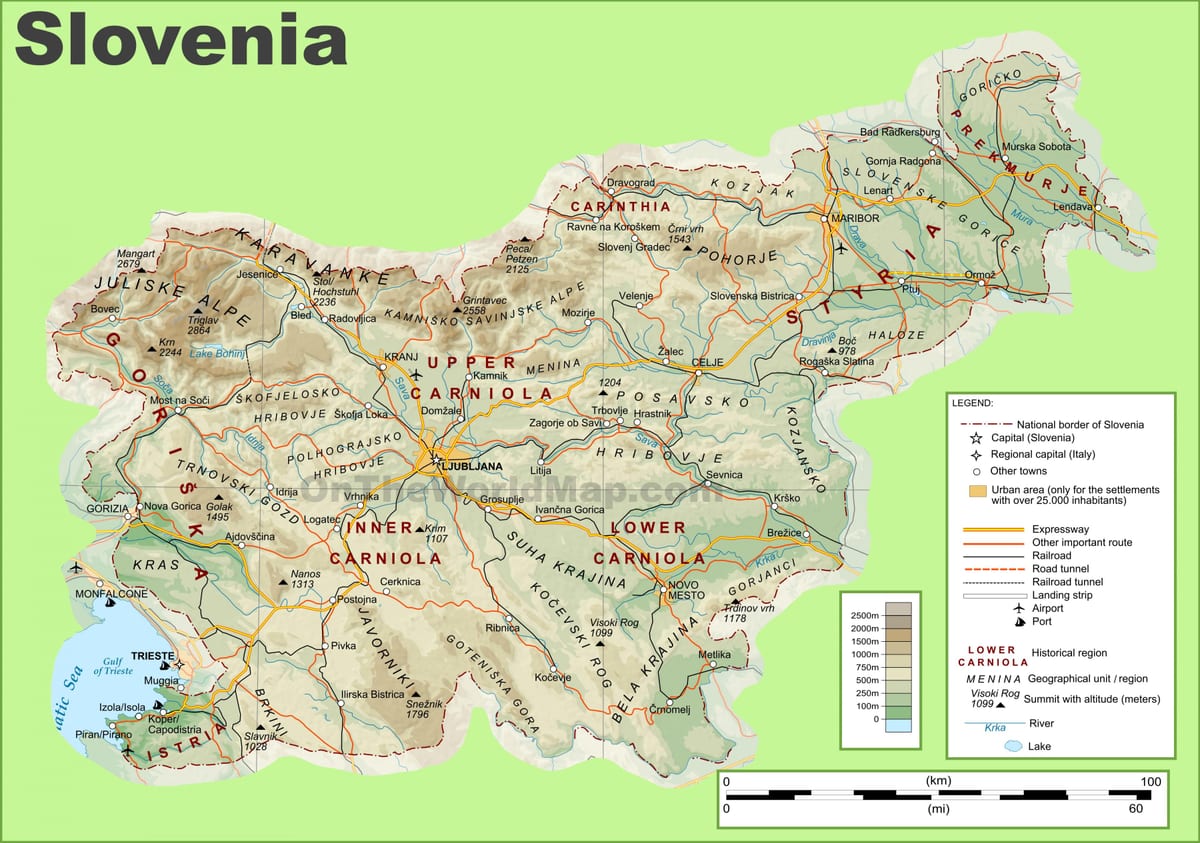 რუკა სლოვენია ფიზიკური